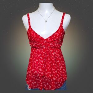 Red Floral Babydoll Cami Top Small Sheer Romantic Coquette Y2K